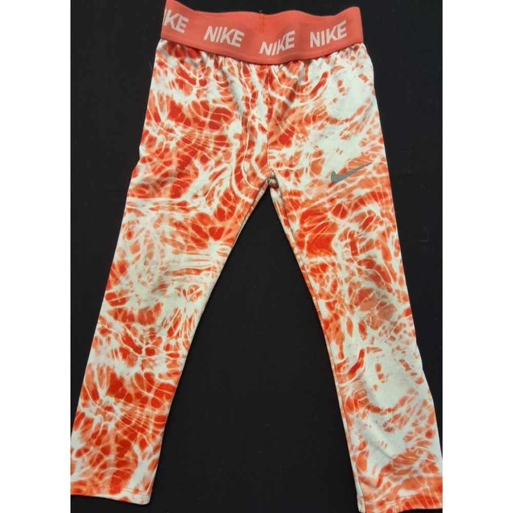 Nike Dri-fit girl's pink/white tie-dye leggings pants sz. 4T wide band logo‎